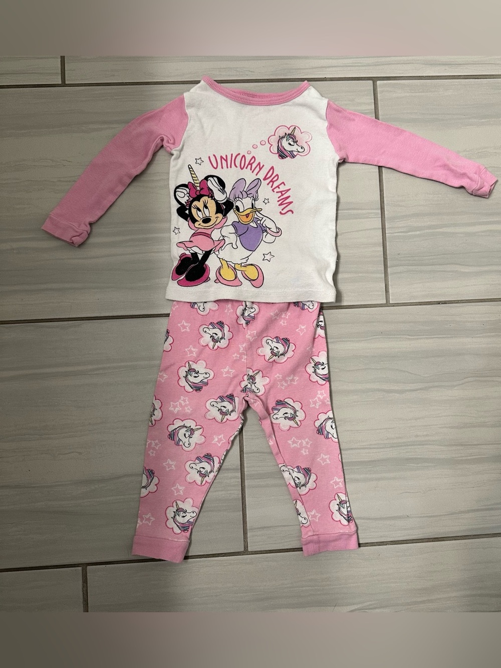 Disney Pink and White Minnie & Daisy 'Unicorn Dreams' Pajama Set
